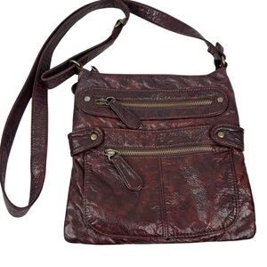 Angel Barcelo Glossy Faux Leather Multi Pocket Zip Close Crossbody Purse